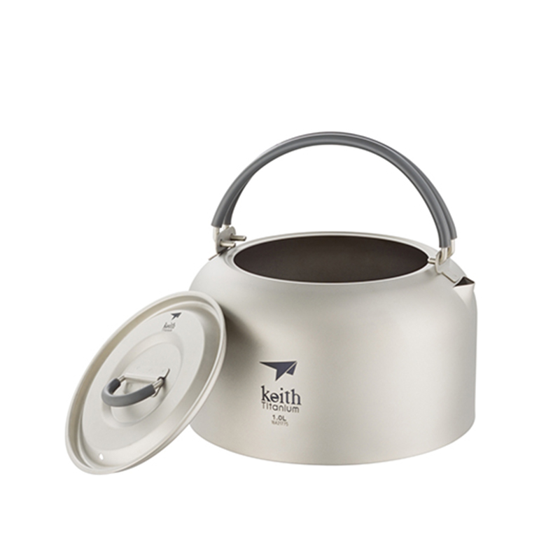 Outdoor Camping Dining Set - Keith Titanium Kettle 1L, Bacteriostatic Flatware,
