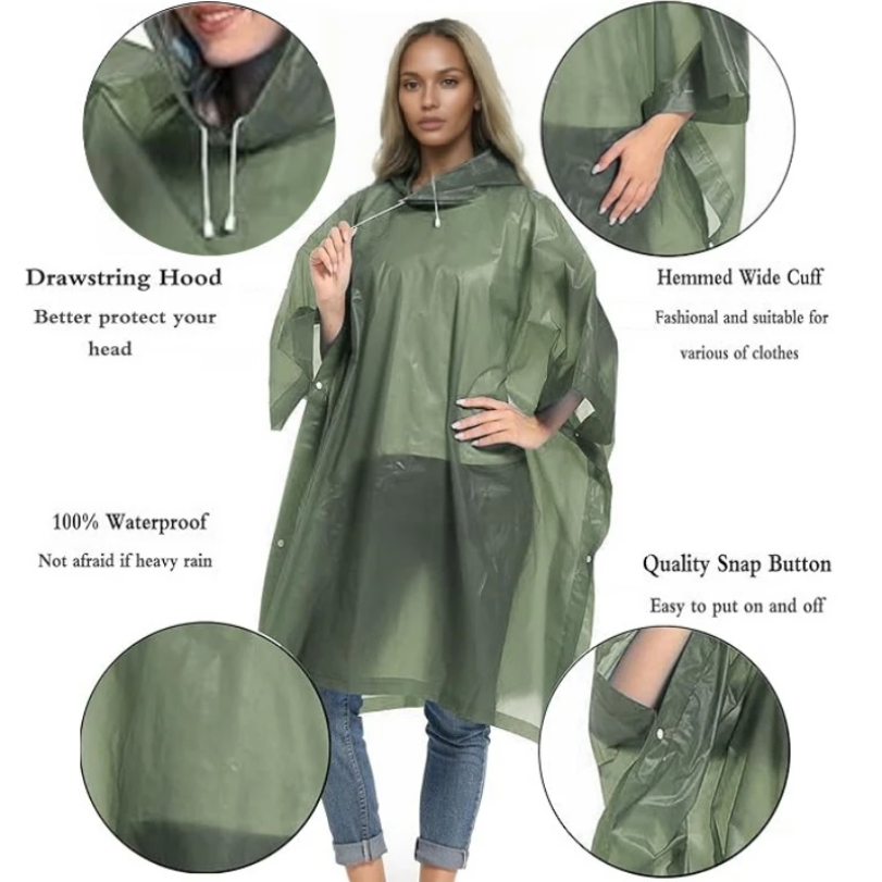 Reusable Raincoat with Drawstr - Camping Rain Poncho 评论和价格