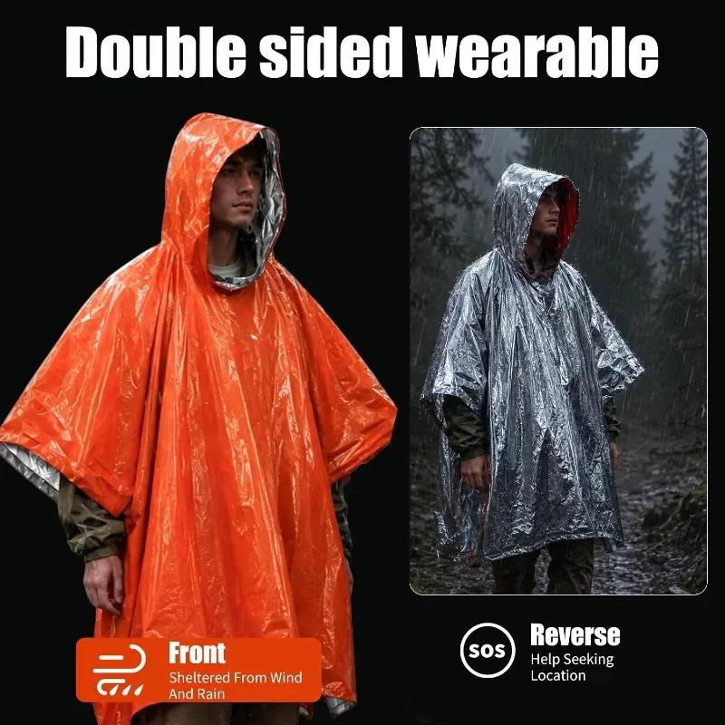 Hooded Emergency Rain Poncho W - Camping Rain Poncho 评论和价格